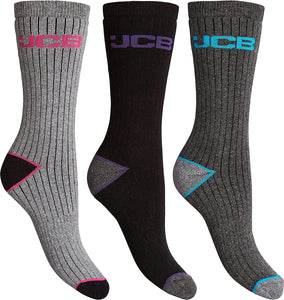 JCB Socks - Women's Socks - Outdoor Activity Socks - Long Socks - Work Socks - Walking socks - 3 Pack - Assorted Socks Multipack - Ladies Socks 4-7 UK, EUR 37-40