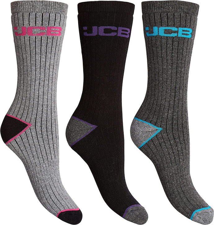 JCB Socks - Women's Socks - Outdoor Activity Socks - Long Socks - Work Socks - Walking socks - 3 Pack - Assorted Socks Multipack - Ladies Socks 4-7 UK, EUR 37-40
